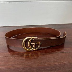 GUCCI BROWN CALFKSIN WIDE GG BELT